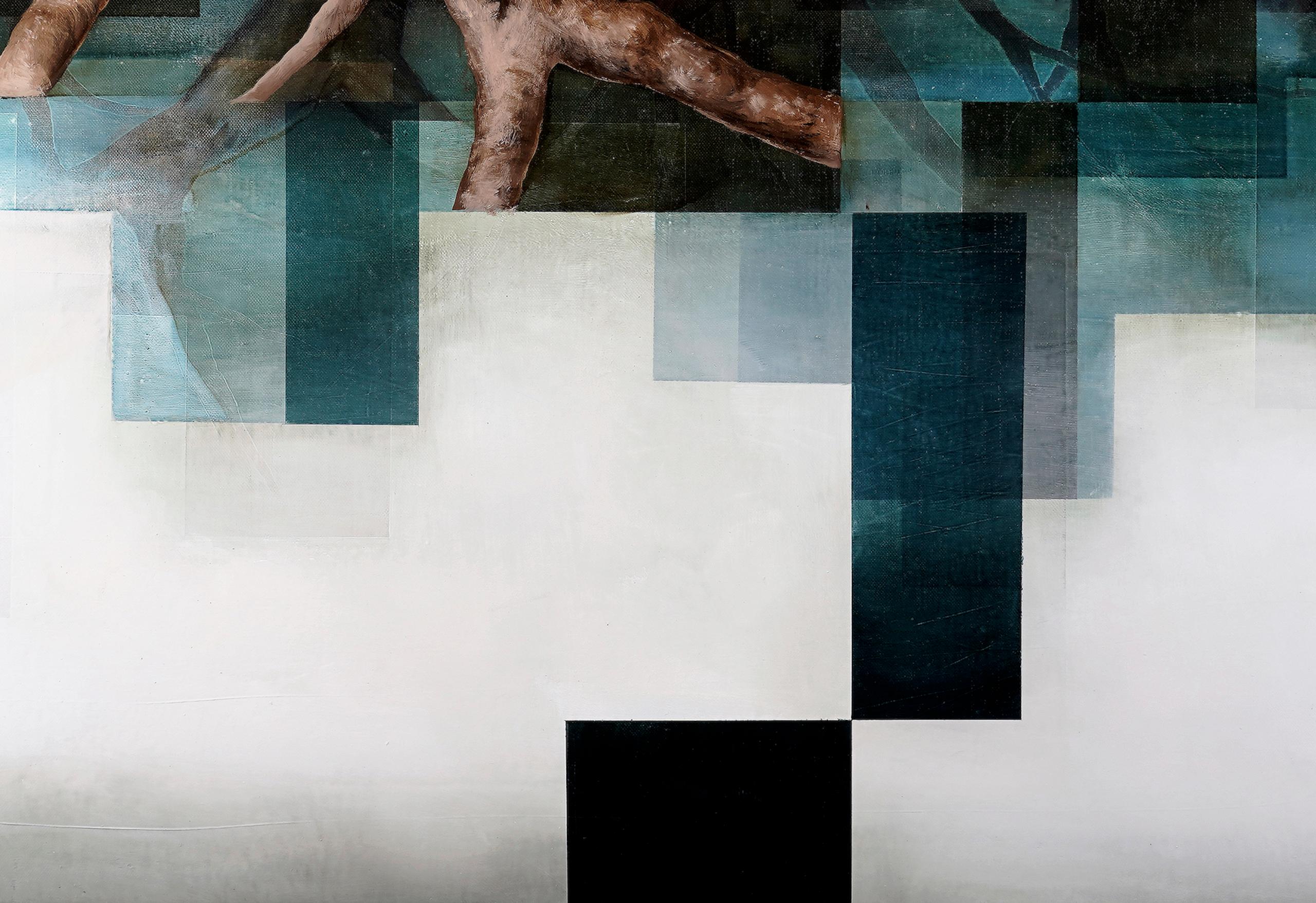 Root III by Joachim van der Vlugt - Semi-abstract painting, blue tones, tree For Sale 5