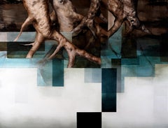 Root III de Joachim van der Vlugt - peinture semi-abstraite, tons bleus, arbre