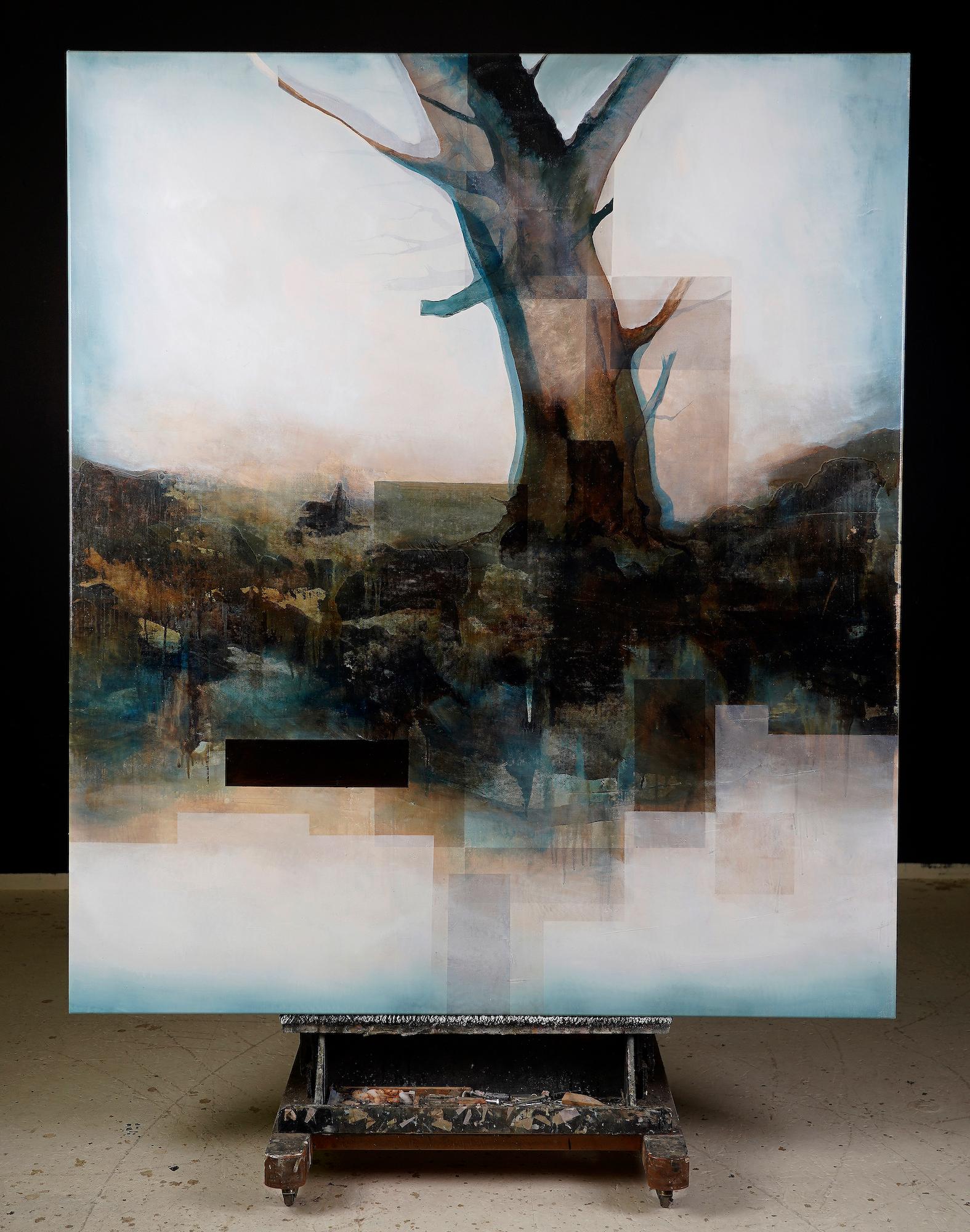 Root IV by Joachim van der Vlugt - Semi-abstract painting, blue tones, tree For Sale 1