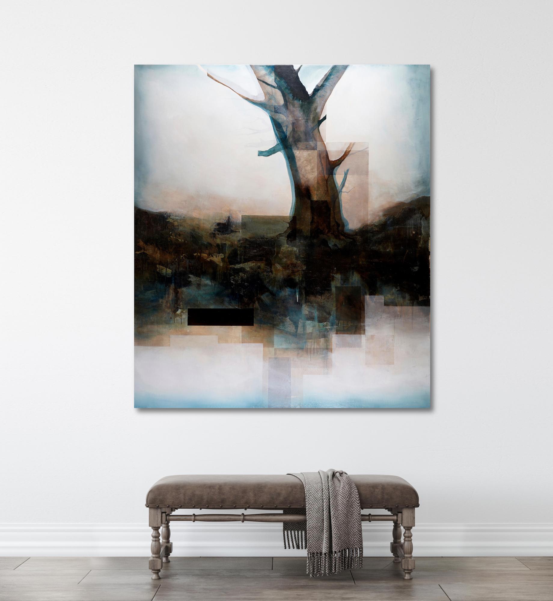 Root IV by Joachim van der Vlugt - Semi-abstract painting, blue tones, tree For Sale 2
