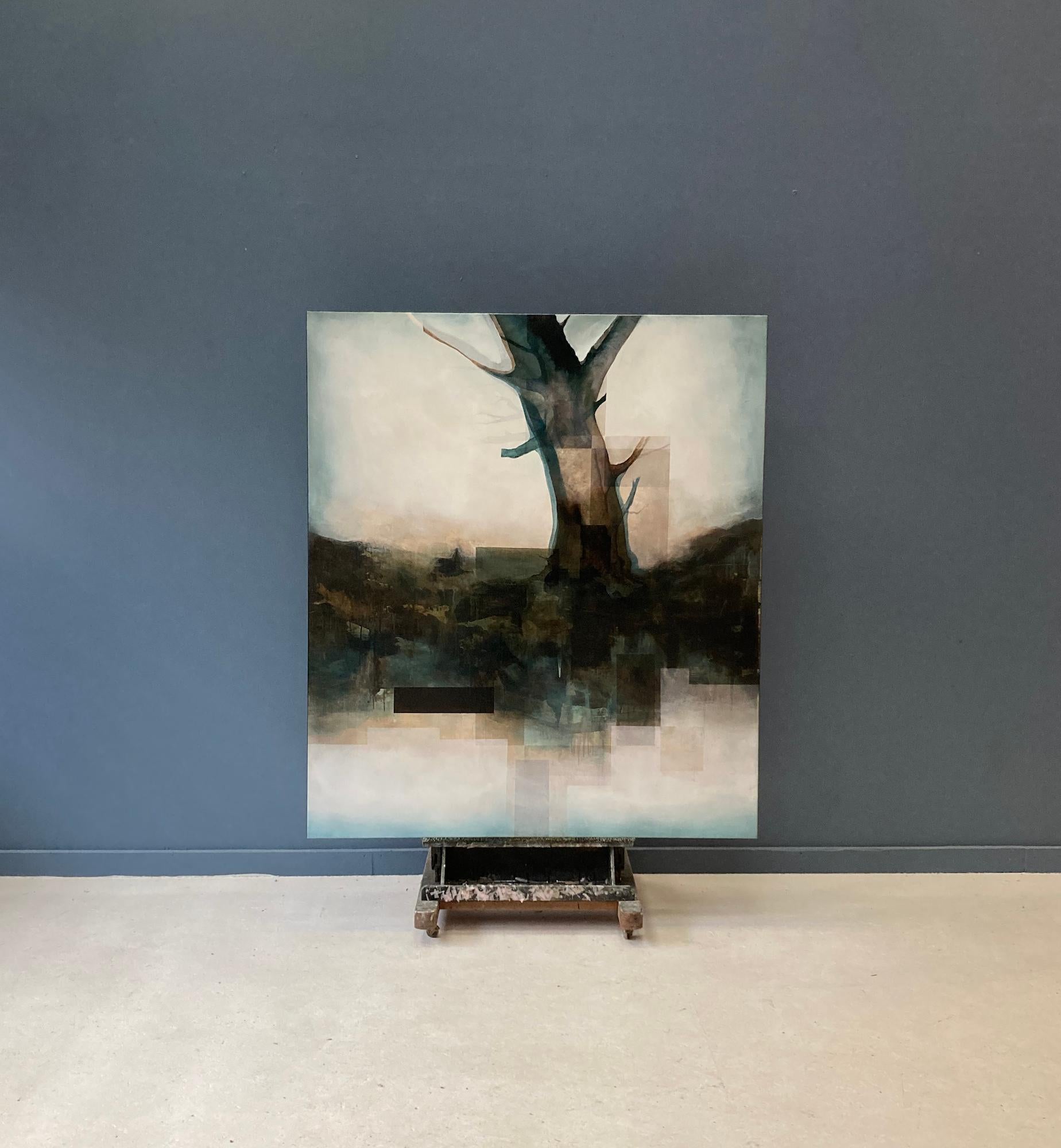 Raíz IV de Joachim van der Vlugt - Cuadro semiabstracto, tonos azules, árbol en venta 3