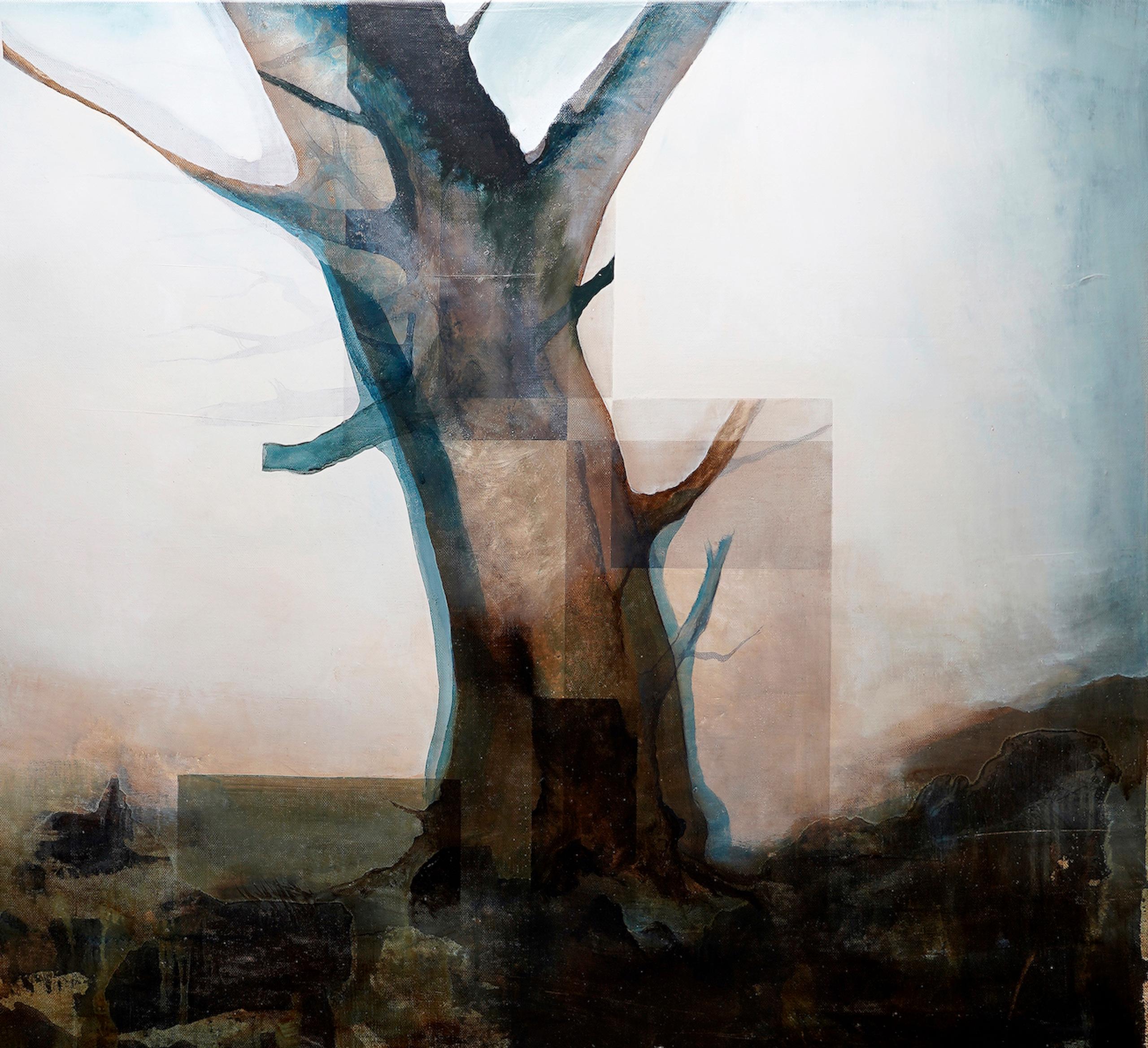 Root IV by Joachim van der Vlugt - Semi-abstract painting, blue tones, tree For Sale 6