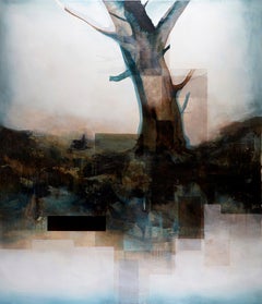 Die Wurzelwurzel IV von Joachim van der Vlugt – halb-abstrakte Malerei, Blautöne, Baum