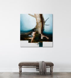 Root VI by Joachim van der Vlugt - Semi-abstract painting, blue tones, tree