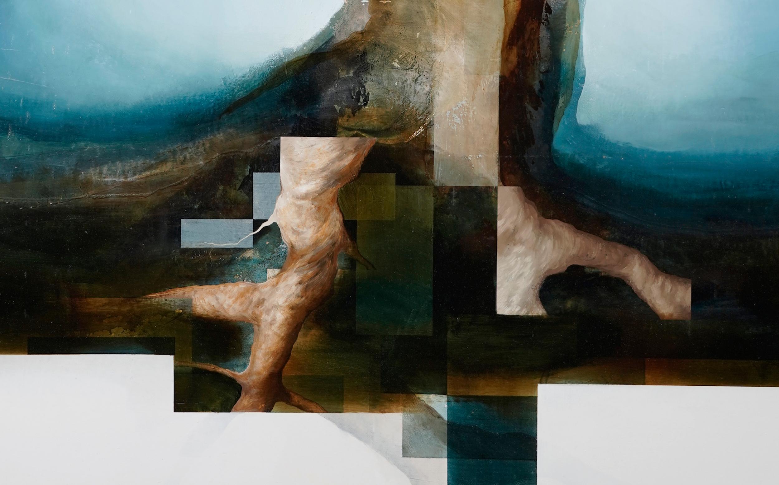 Root VI by Joachim van der Vlugt - Semi-abstract painting, blue tones, tree For Sale 3