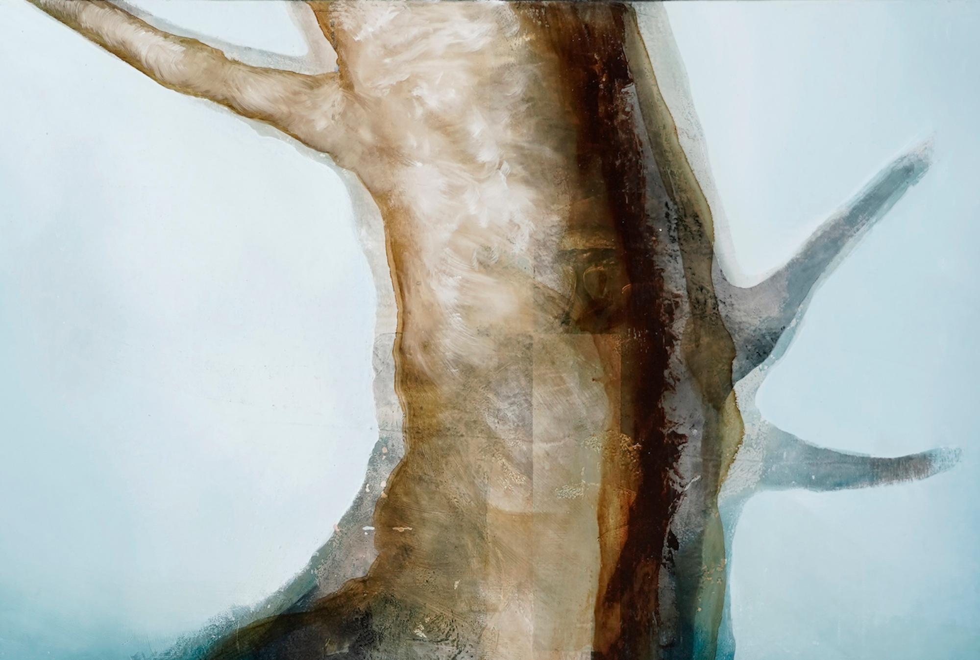 Root VI by Joachim van der Vlugt - Semi-abstract painting, blue tones, tree For Sale 4