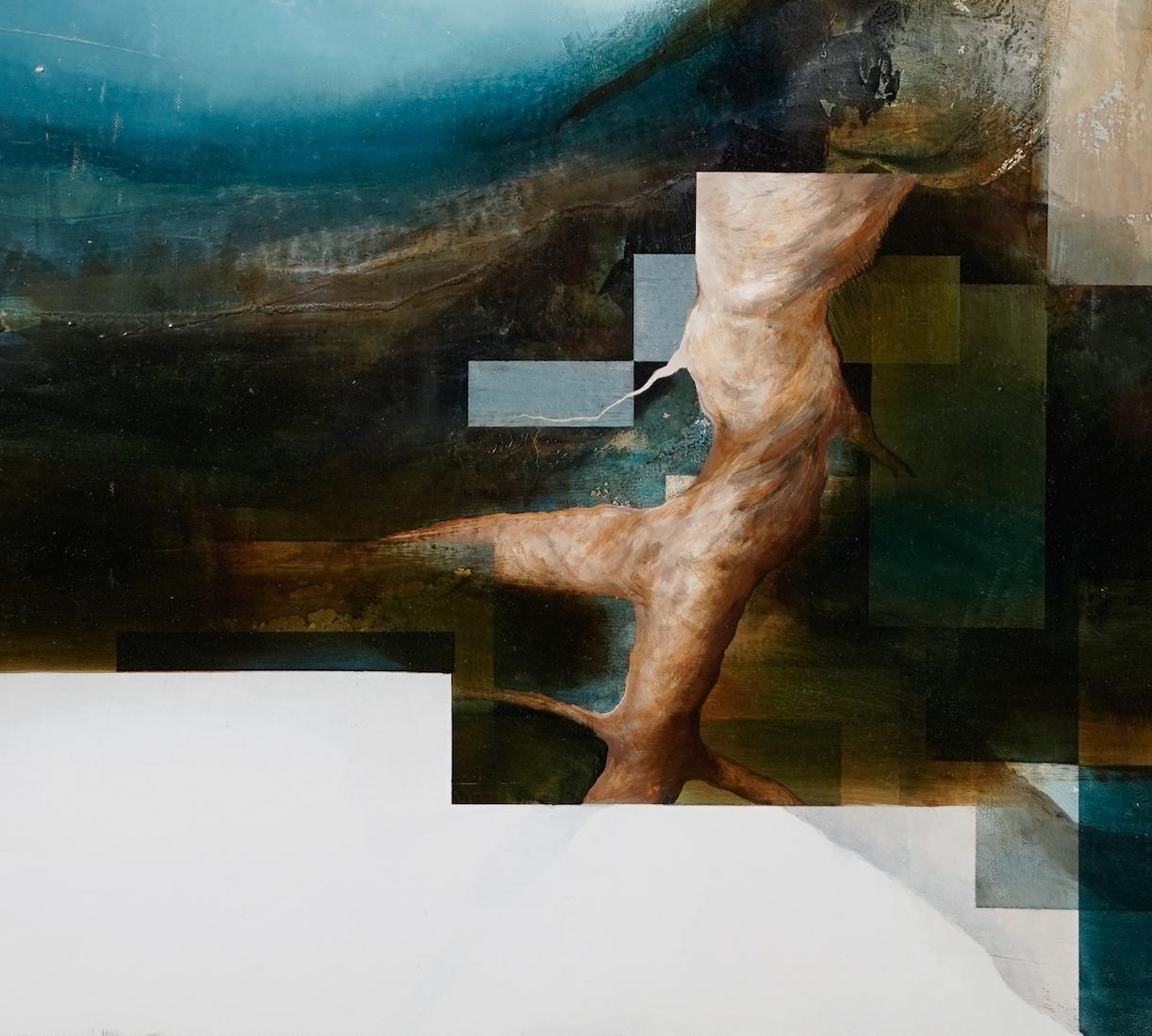 Root VI by Joachim van der Vlugt - Semi-abstract painting, blue tones, tree For Sale 5