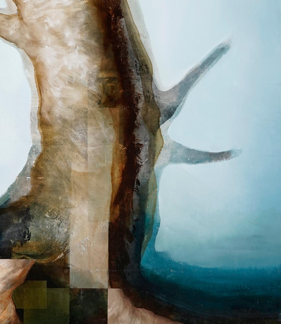 Root VI by Joachim van der Vlugt - Semi-abstract painting, blue tones, tree For Sale 6