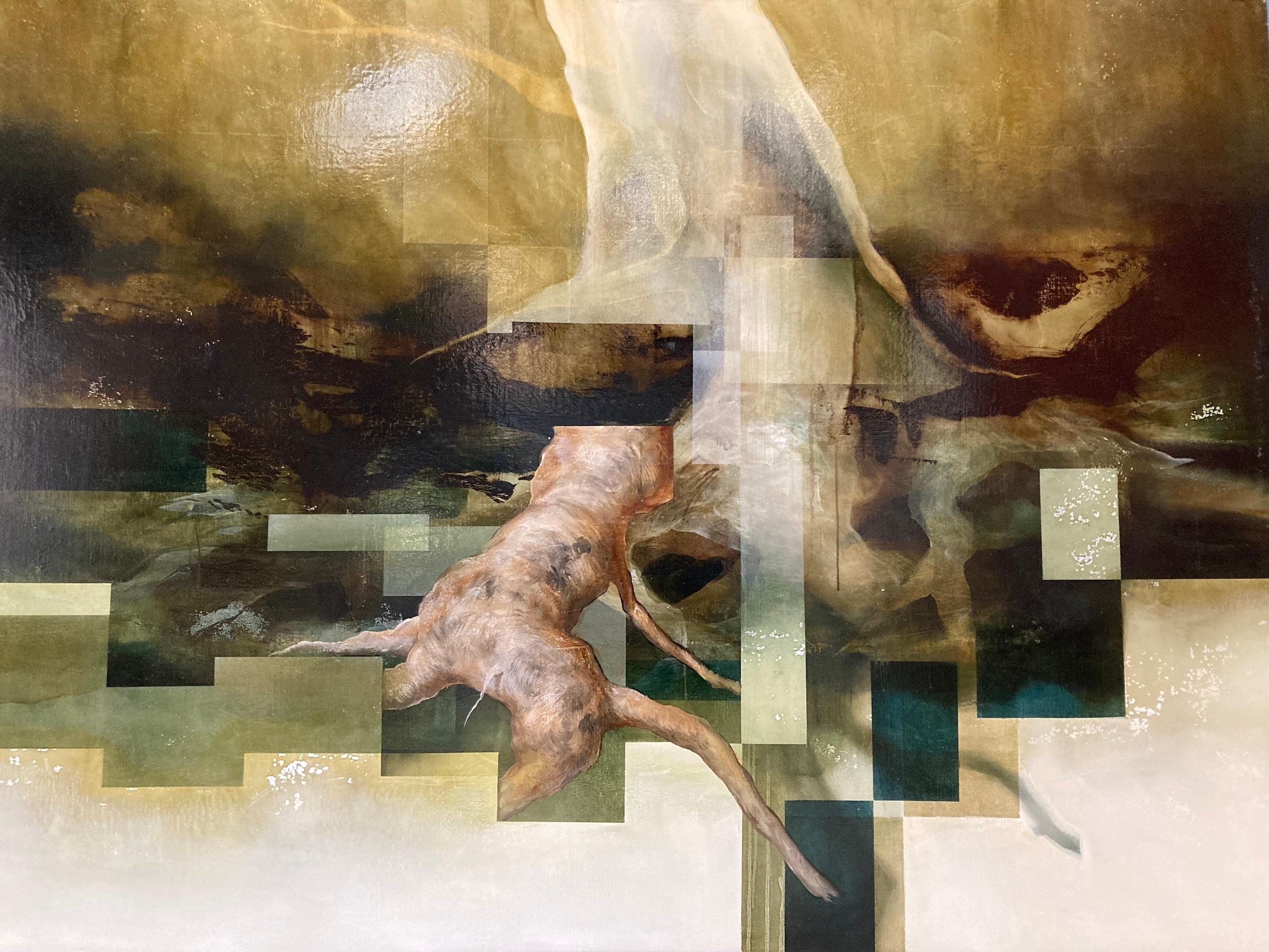 Root VII de Joachim van der Vlugt, peinture semi-abstraite, tons verts, nature en vente 9