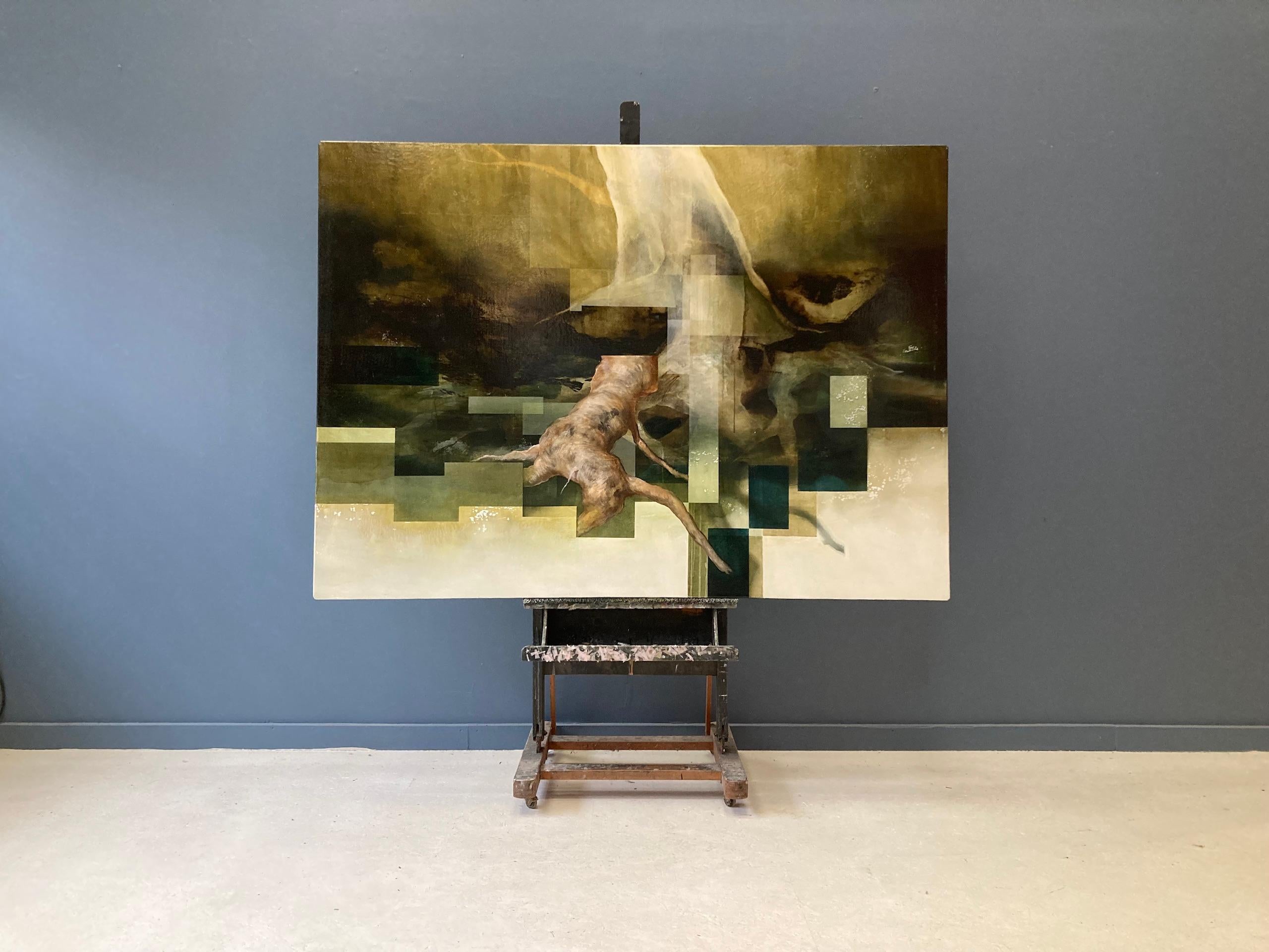 Root VII de Joachim van der Vlugt, peinture semi-abstraite, tons verts, nature en vente 1