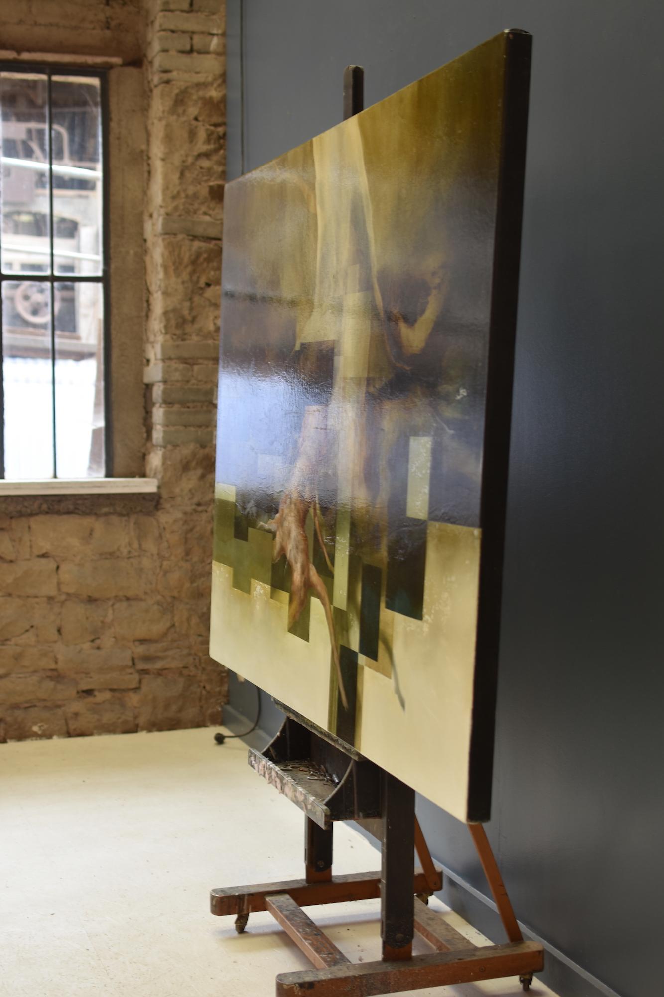 Root VII de Joachim van der Vlugt, peinture semi-abstraite, tons verts, nature en vente 4