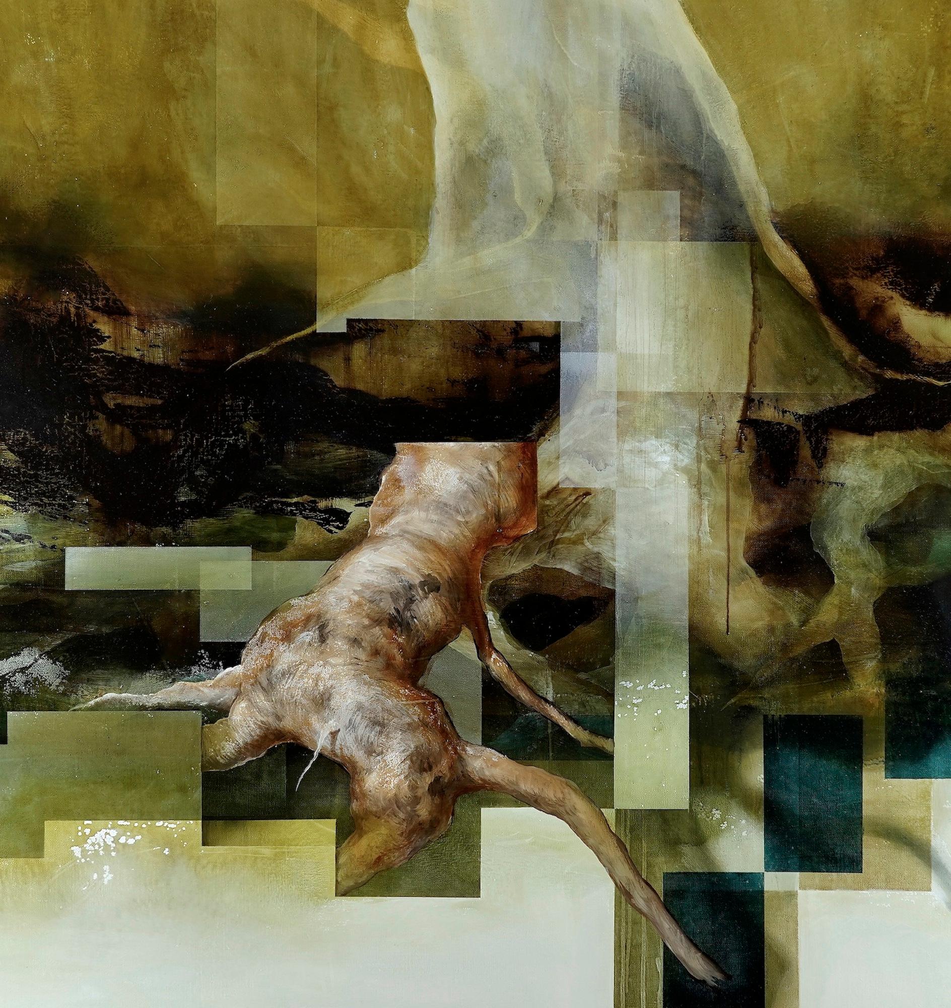 Root VII de Joachim van der Vlugt, peinture semi-abstraite, tons verts, nature en vente 6