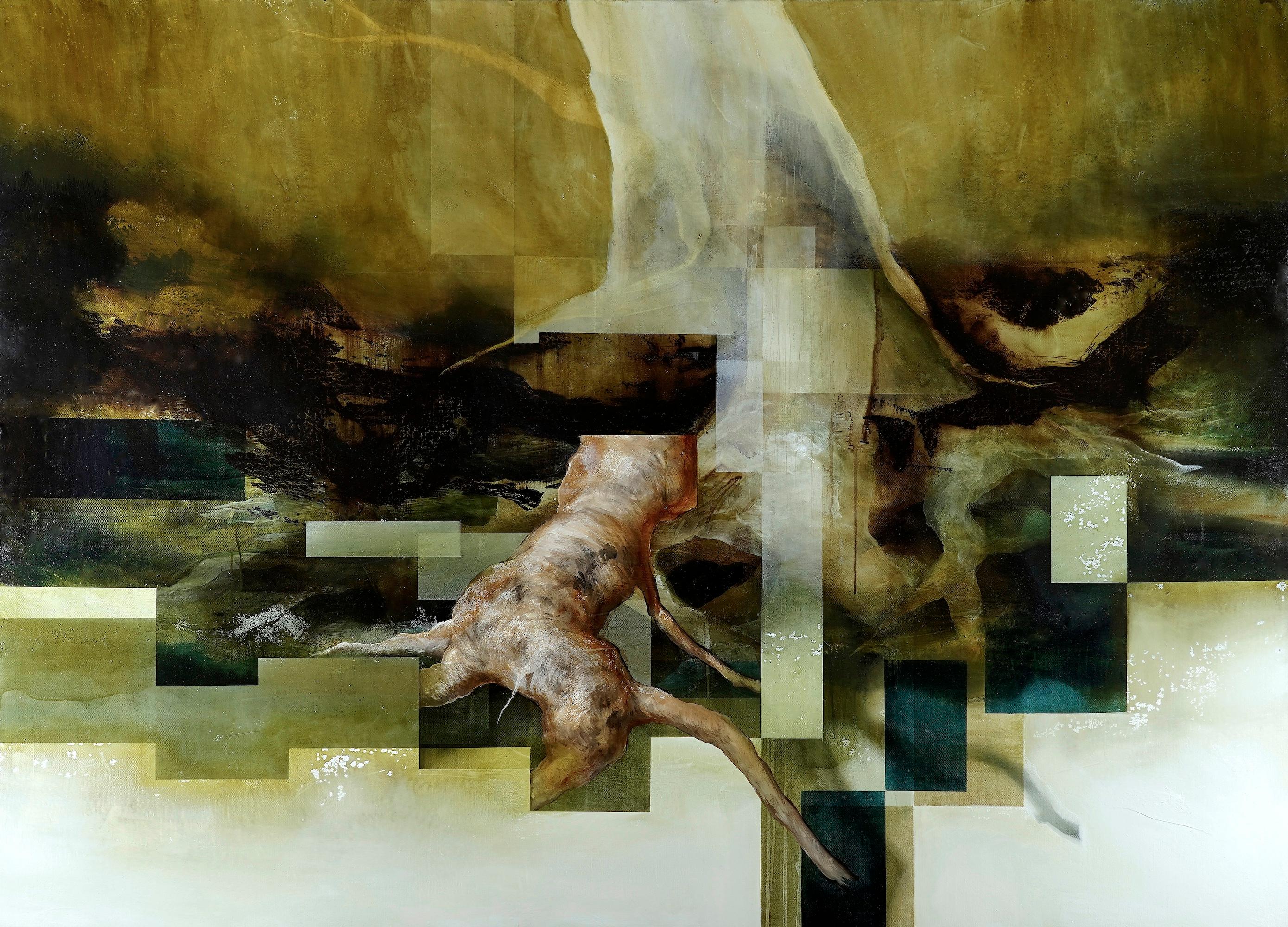 Root VII von Joachim van der Vlugt - Semi-abstrakte Malerei, Grüntöne, Natur