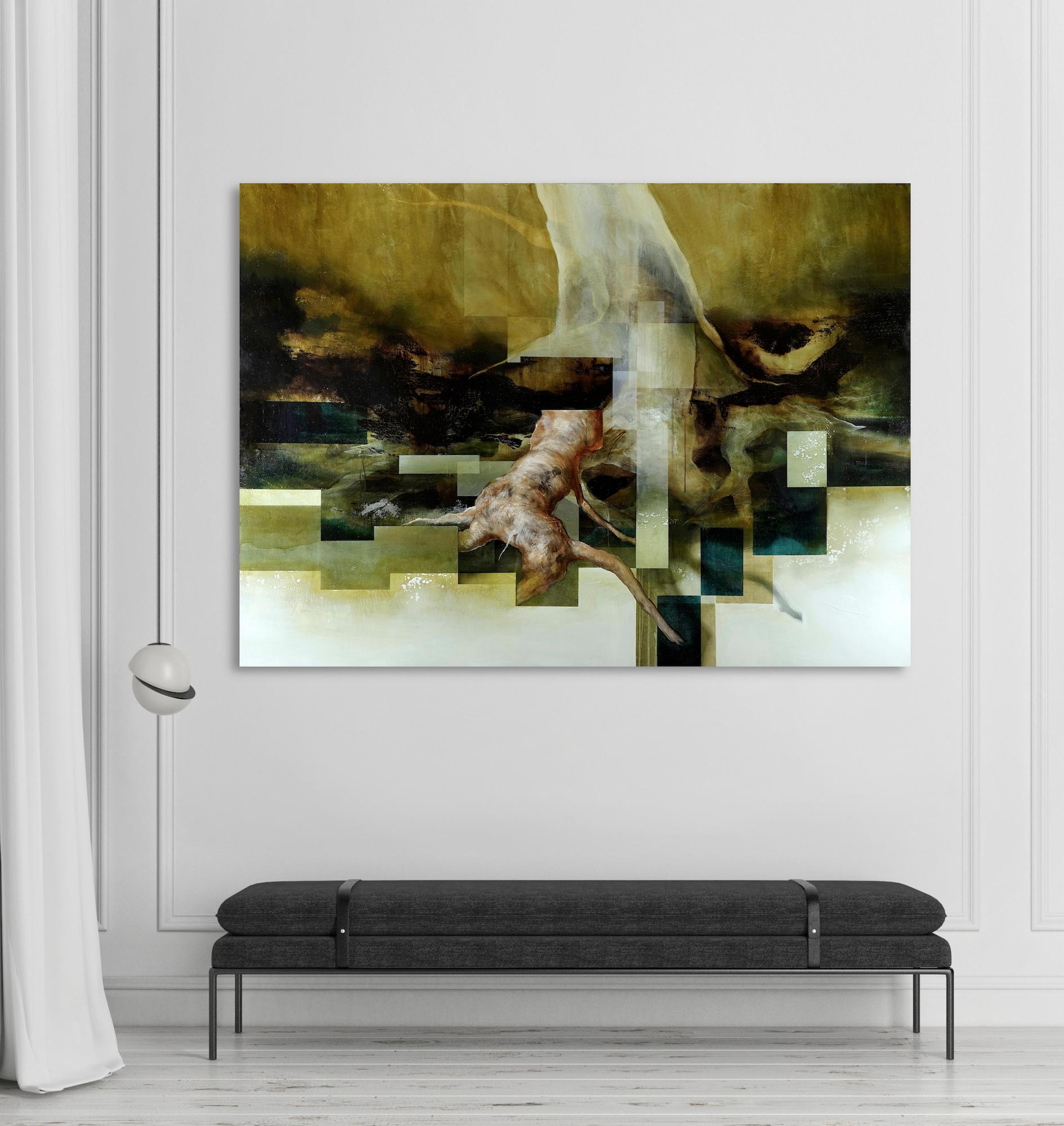 Raíz VII de Joachim van der Vlugt - Pintura semiabstracta, tonos verdes, naturaleza en venta 2