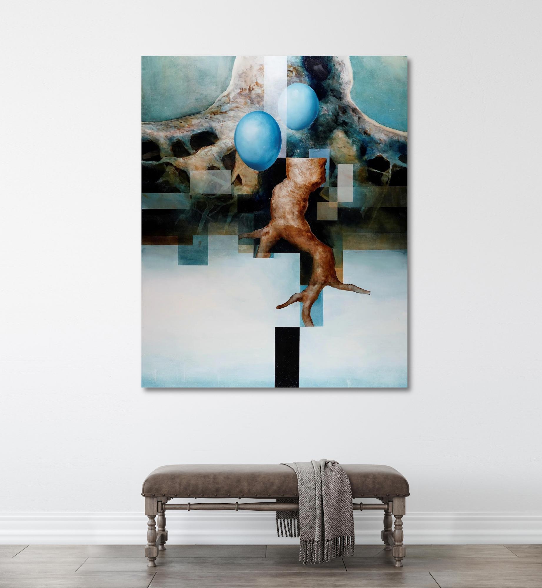 Root VIII by Joachim van der Vlugt - Semi-abstract painting, blue tones, tree For Sale 1