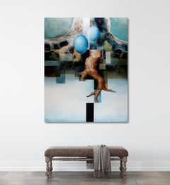 Root VIII by Joachim van der Vlugt - Semi-abstract painting, blue tones, tree