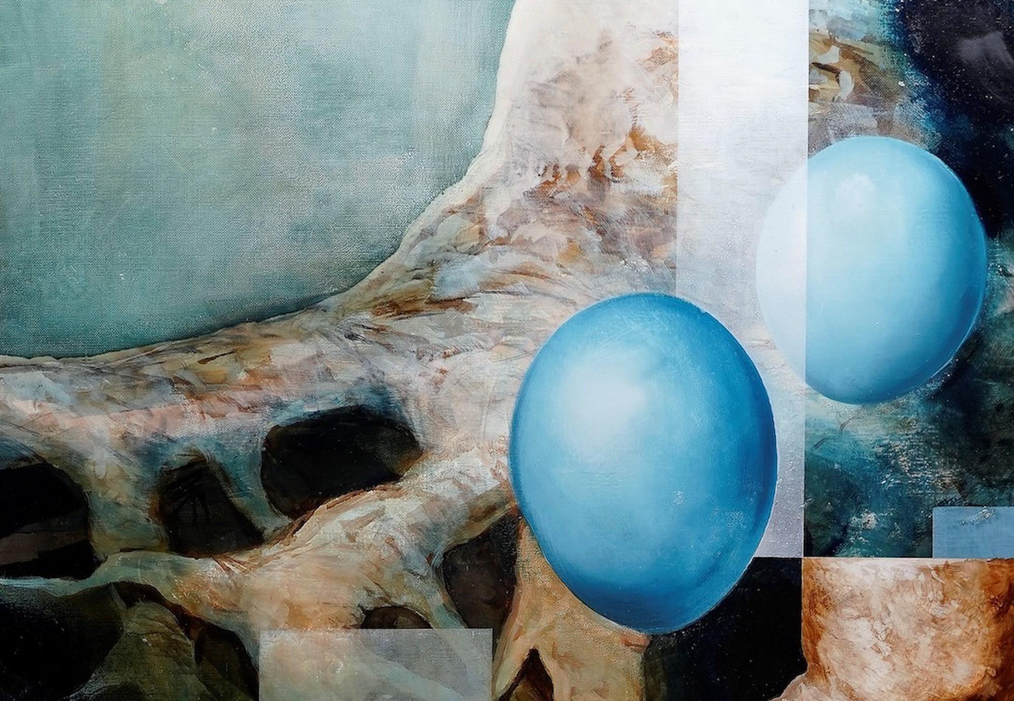 Root VIII by Joachim van der Vlugt - Semi-abstract painting, blue tones, tree For Sale 2