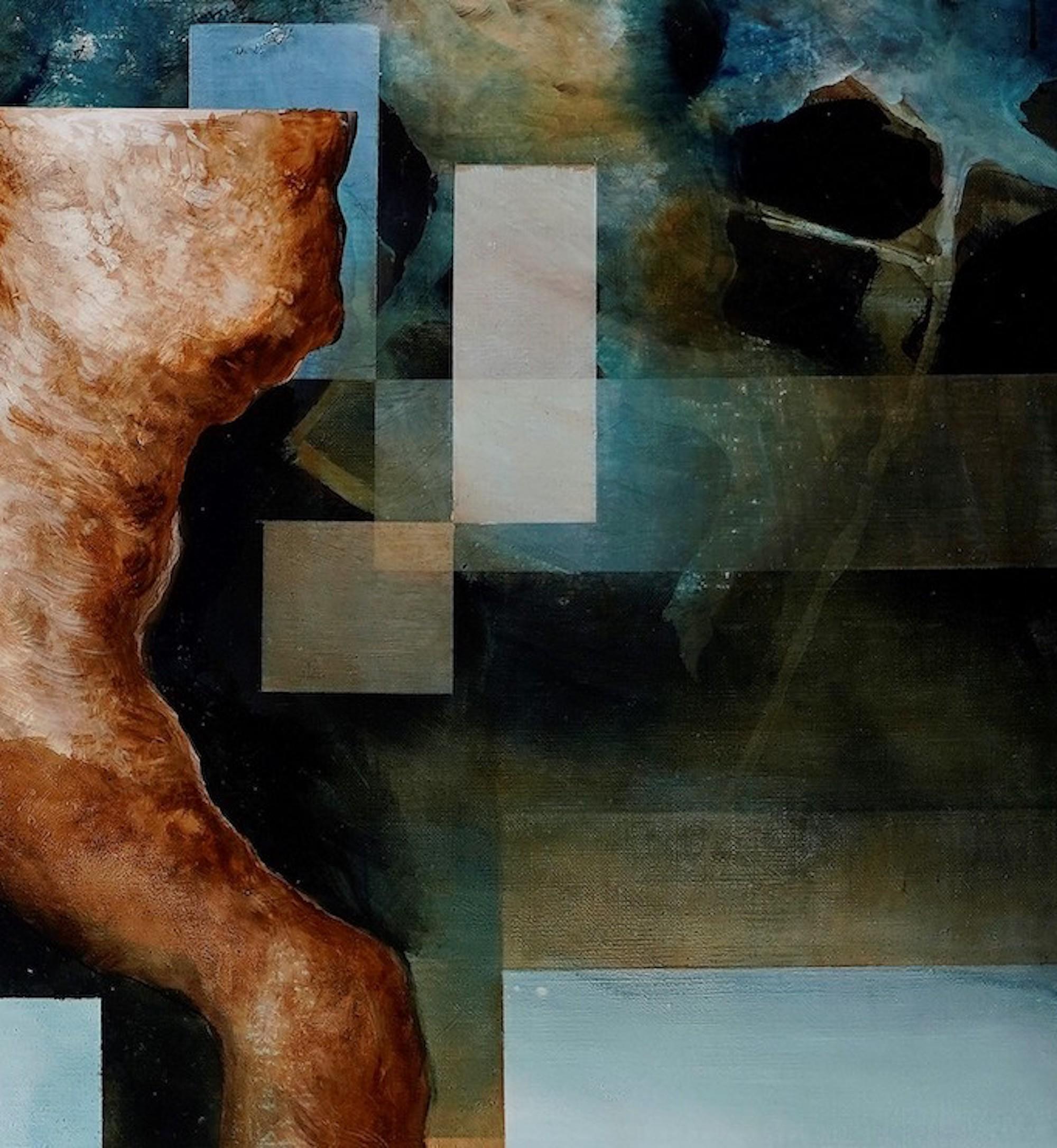 Root VIII by Joachim van der Vlugt - Semi-abstract painting, blue tones, tree For Sale 3