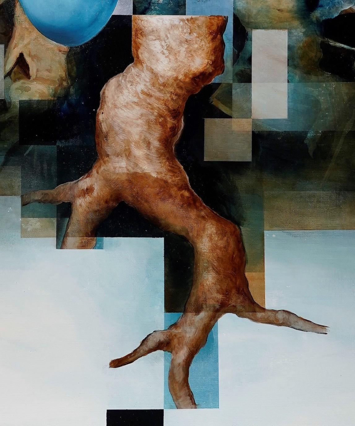 Root VIII by Joachim van der Vlugt - Semi-abstract painting, blue tones, tree For Sale 3