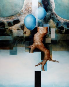 Root VIII di Joachim van der Vlugt - Quadro semi-astratto, toni blu, albero