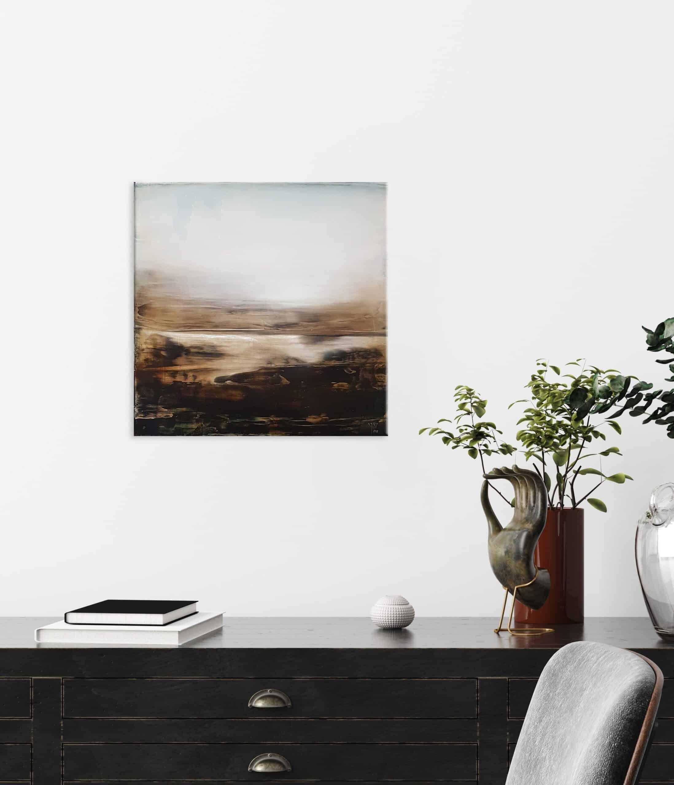 Steadfast Earth II by Joachim van der Vlugt - Semi-abstract painting, grey sky For Sale 1