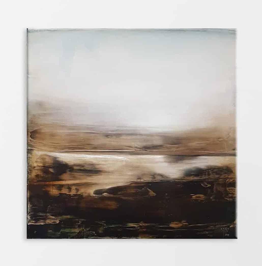 Steadfast Earth II by Joachim van der Vlugt - Semi-abstract painting, grey sky For Sale 2
