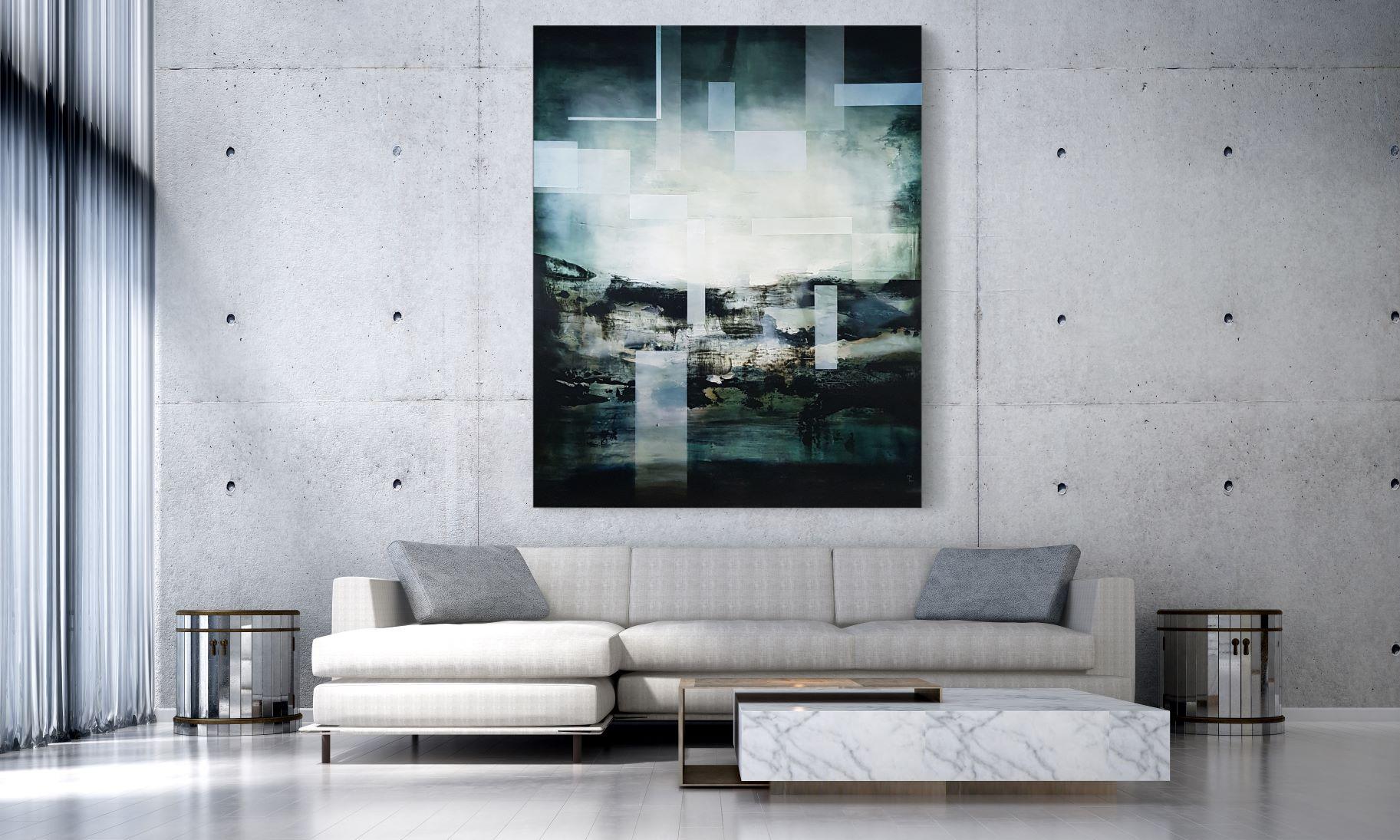 The aftermath I by Joachim van der Vlugt - Large semi-abstract painting, blue For Sale 1