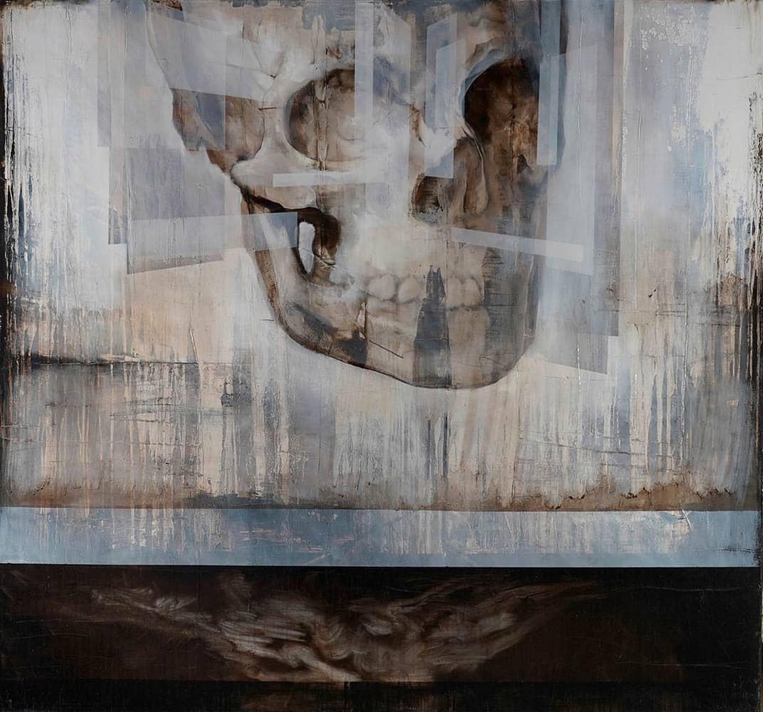 Joachim van der Vlugt Figurative Painting - The Age of Reason I by Joachim Van der Vlugt -  Semi-abstract painting, scull