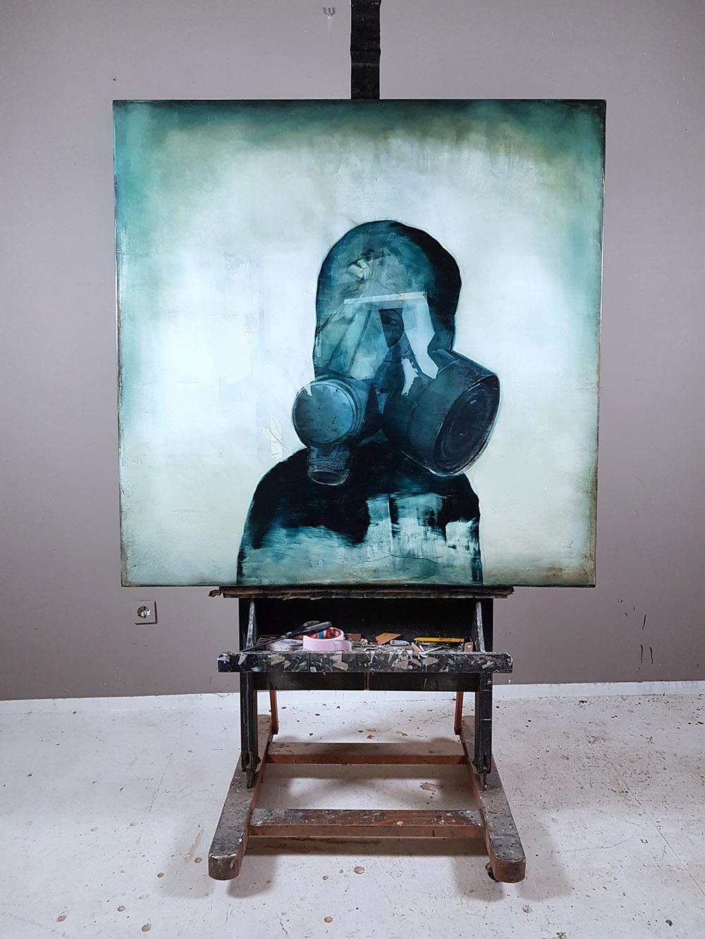 Die Rüstung II von J. van der Vlugt - Porträtmalerei, maskierte Figur – Painting von Joachim van der Vlugt