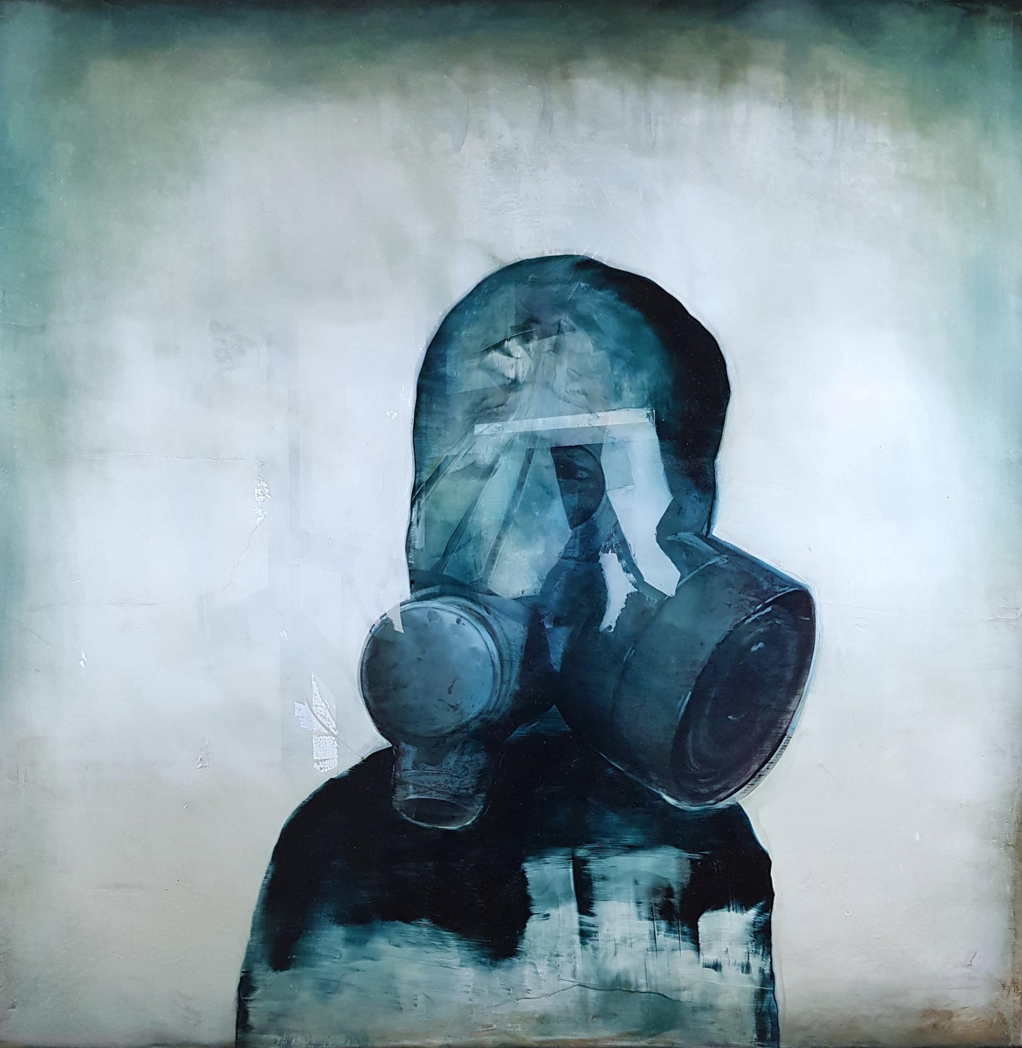 The Armour II by J. van der Vlugt - portrait painting, masked figure