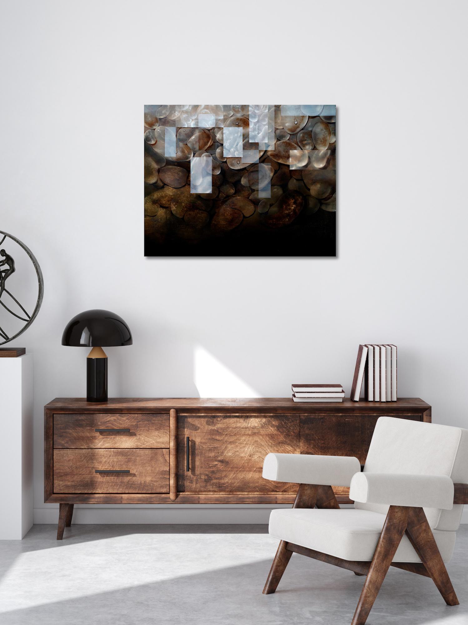 The Cell I von Joachim van der Vlugt - Semi-abstrakte Malerei, Brauntöne, Stein im Angebot 1