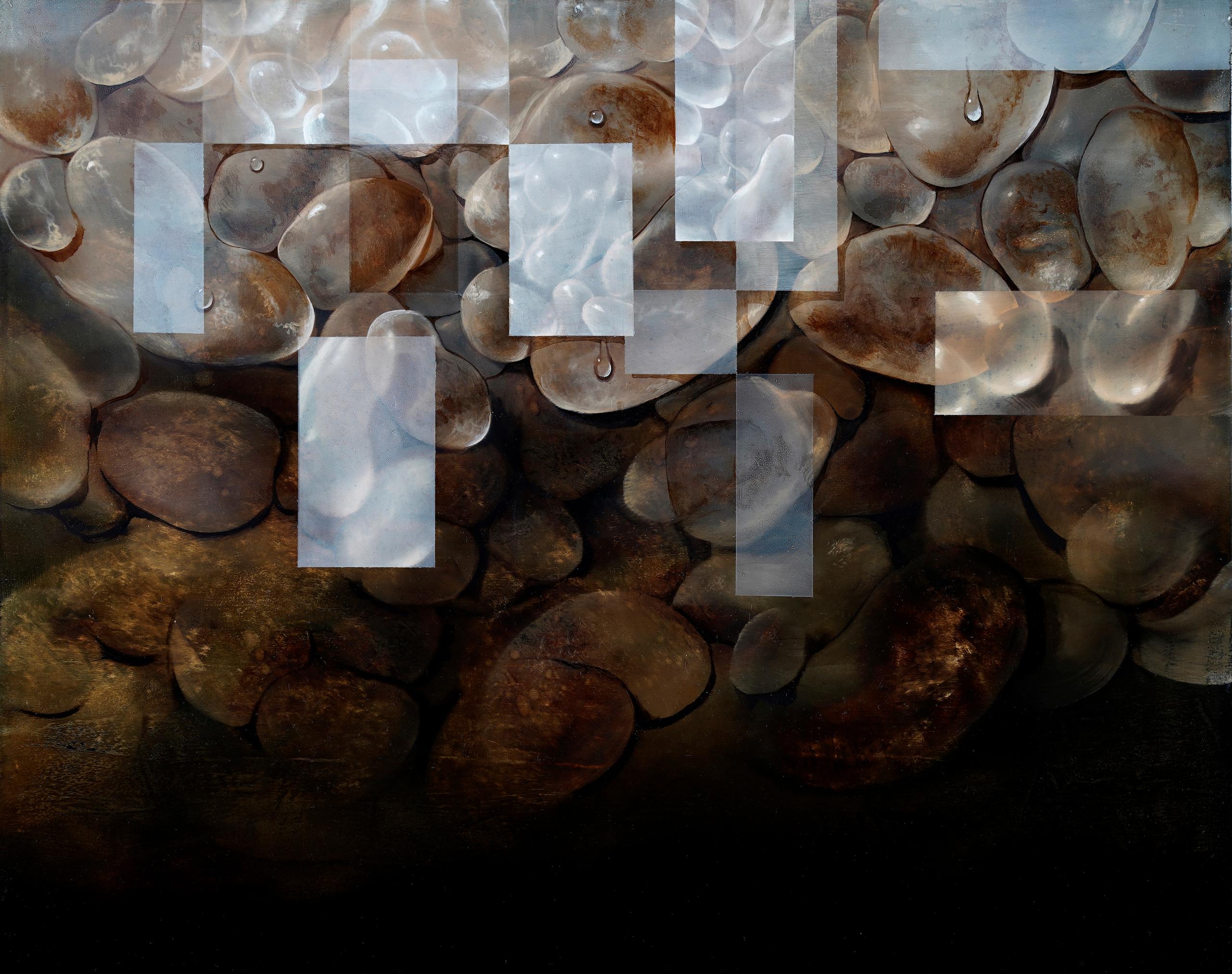 The Cell I von Joachim van der Vlugt - Semi-abstrakte Malerei, Brauntöne, Stein