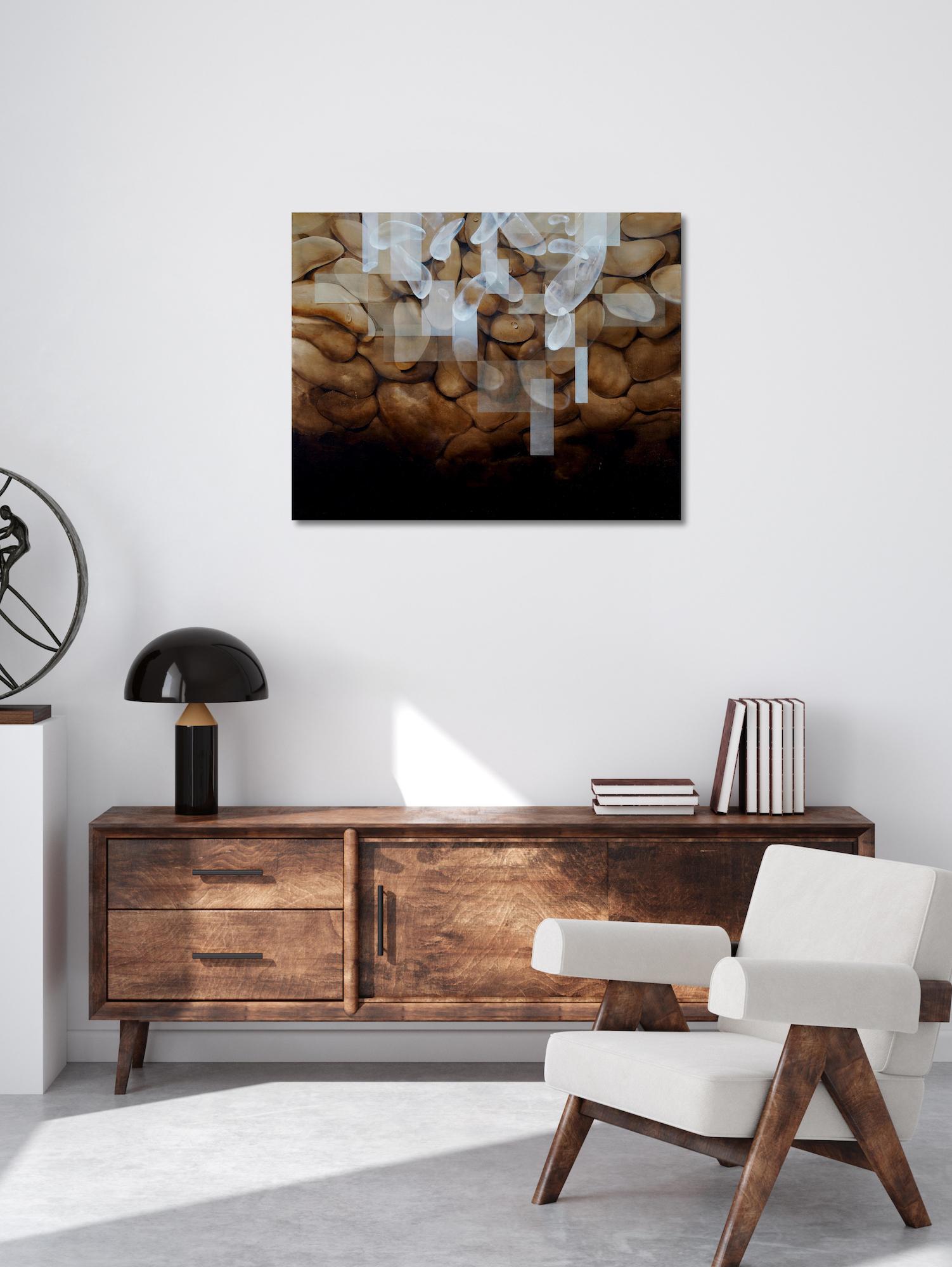 La Celda II de Joachim van der Vlugt - Pintura semiabstracta, tono marrón, piedra en venta 1