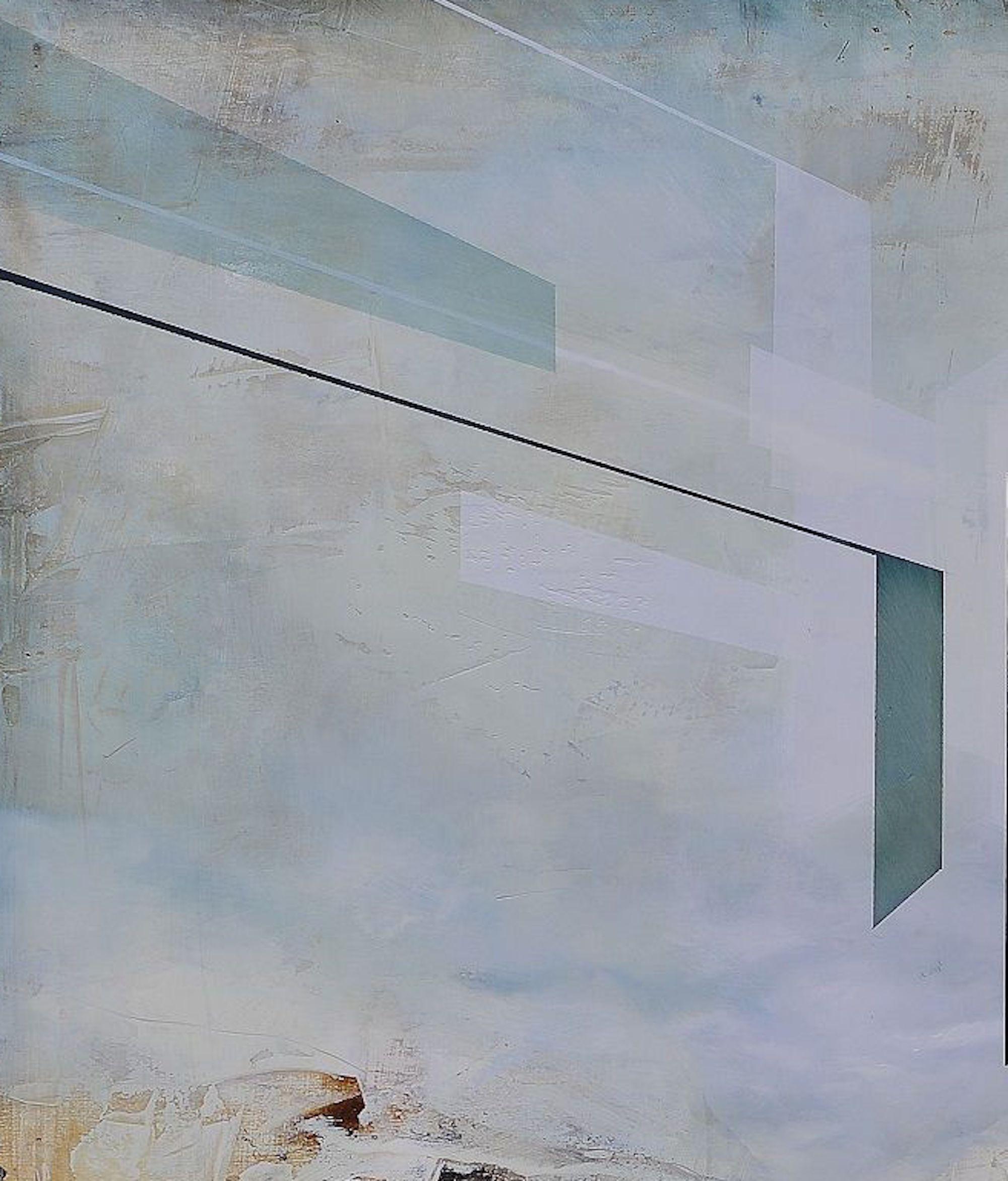 Die Ereignis III von Joachim van der Vlugt – halb-abstrakte Malerei, Grau und Blau im Angebot 3