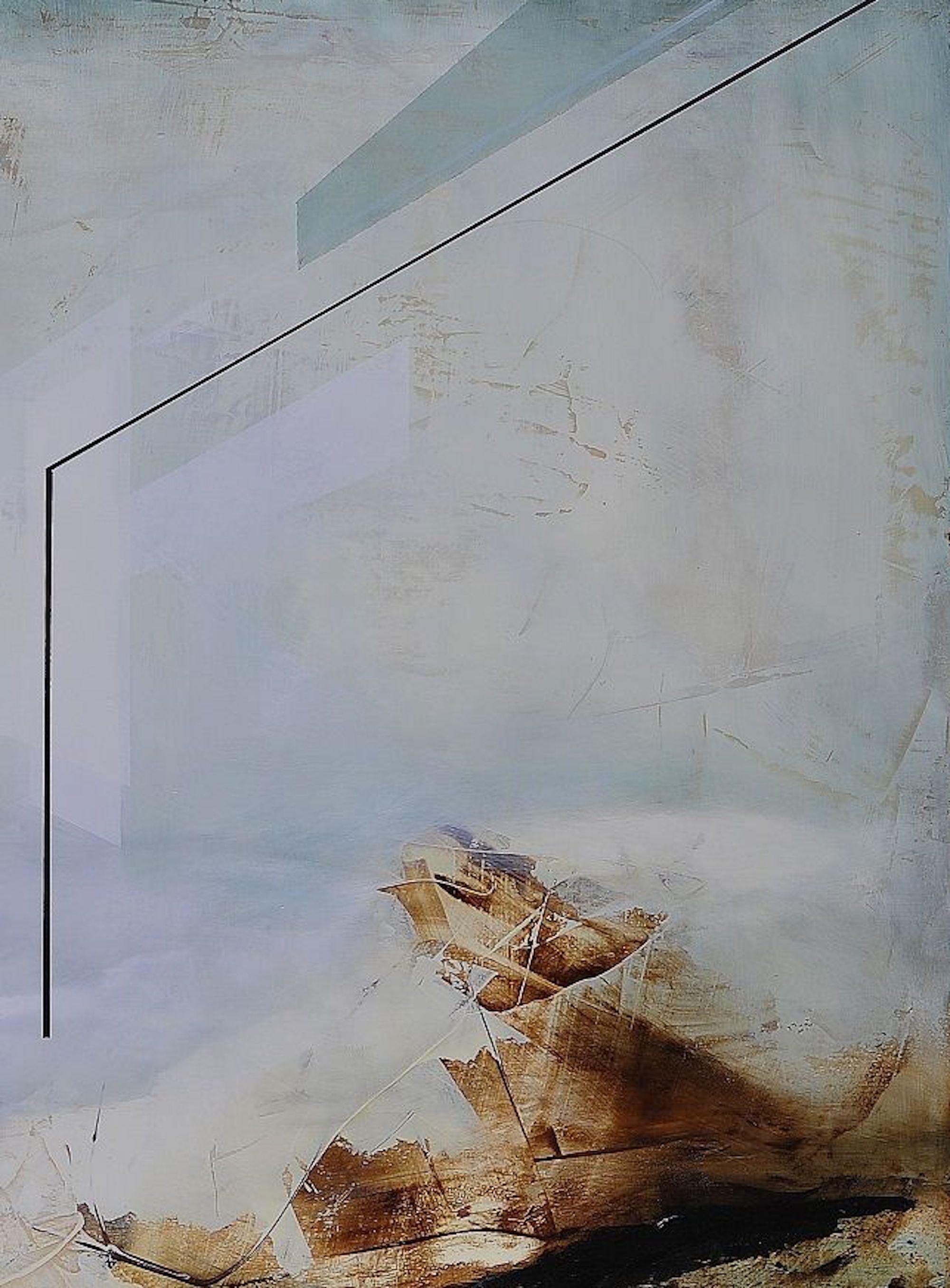 Die Ereignis III von Joachim van der Vlugt – halb-abstrakte Malerei, Grau und Blau im Angebot 4