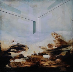 The Event III by Joachim van der Vlugt - Semi-abstract painting, grey and blue