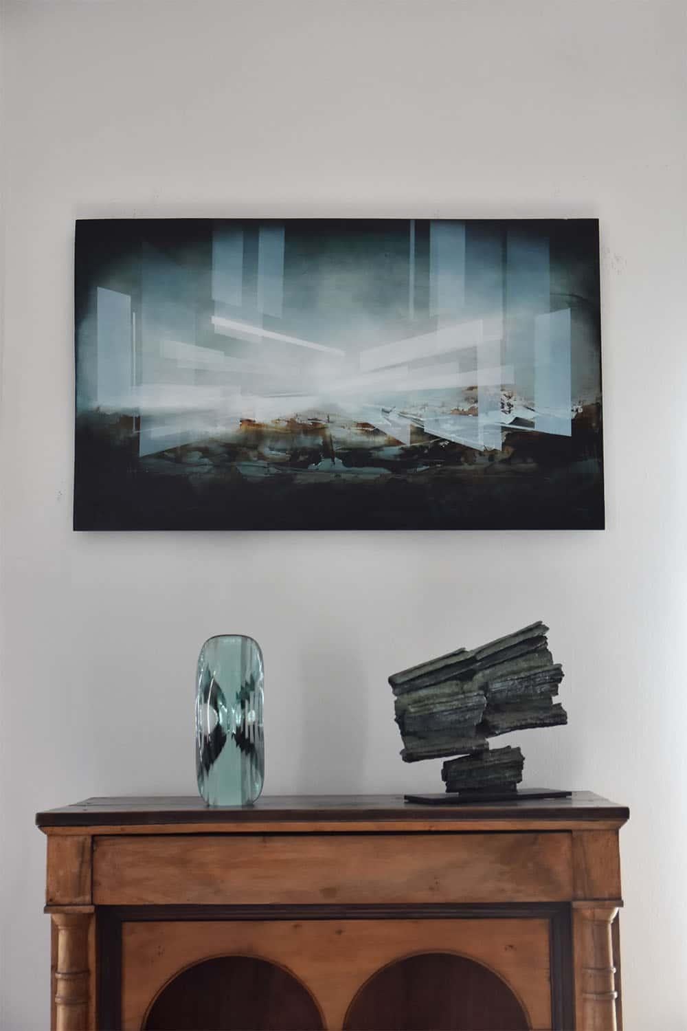 The Event V von Joachim van der Vlugt - Abstraktes Gemälde, Öl auf Holz im Angebot 1