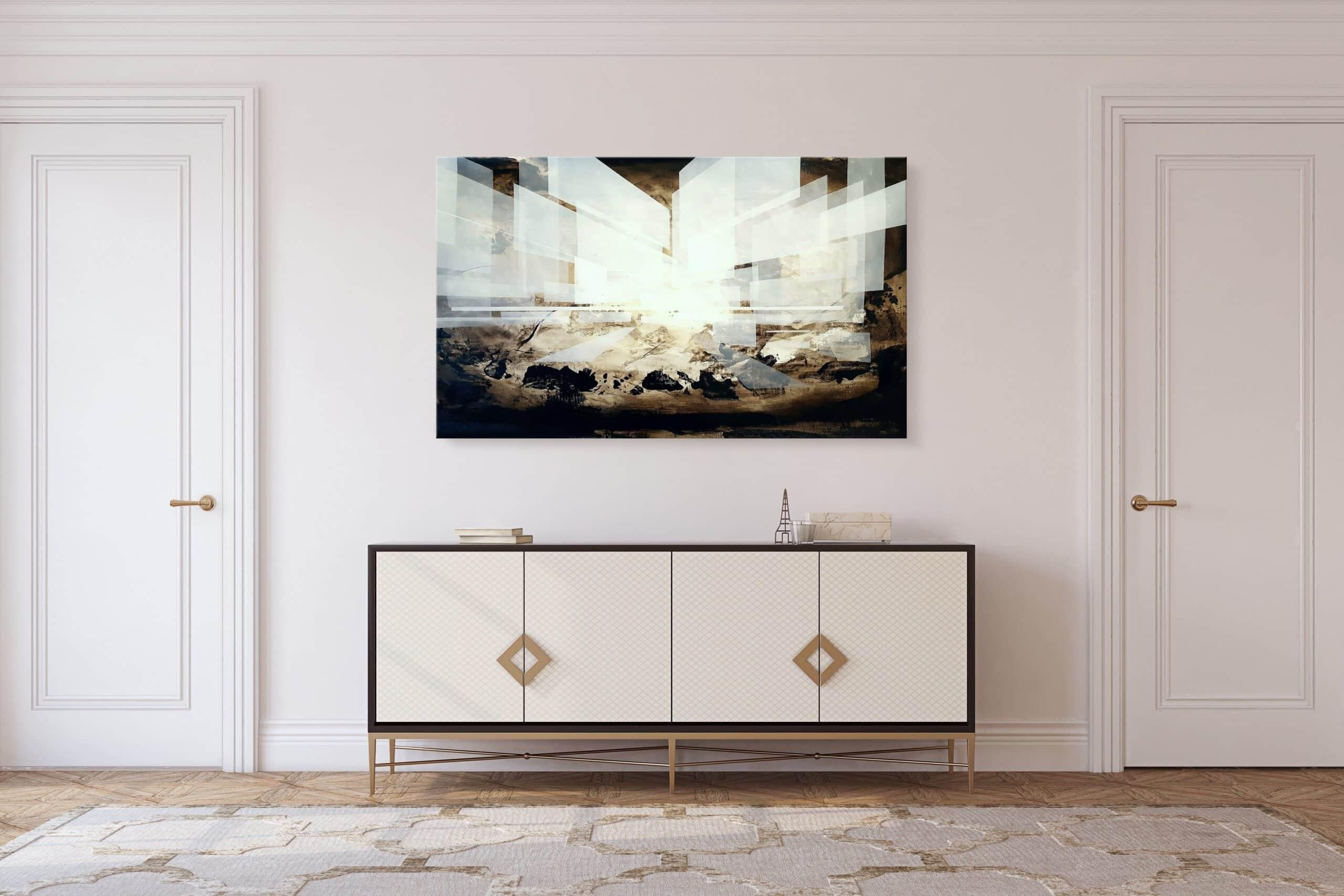 Der Brunnen I von Joachim van der Vlugt – Halbabstrakte Malerei, graue Farbe im Angebot 1