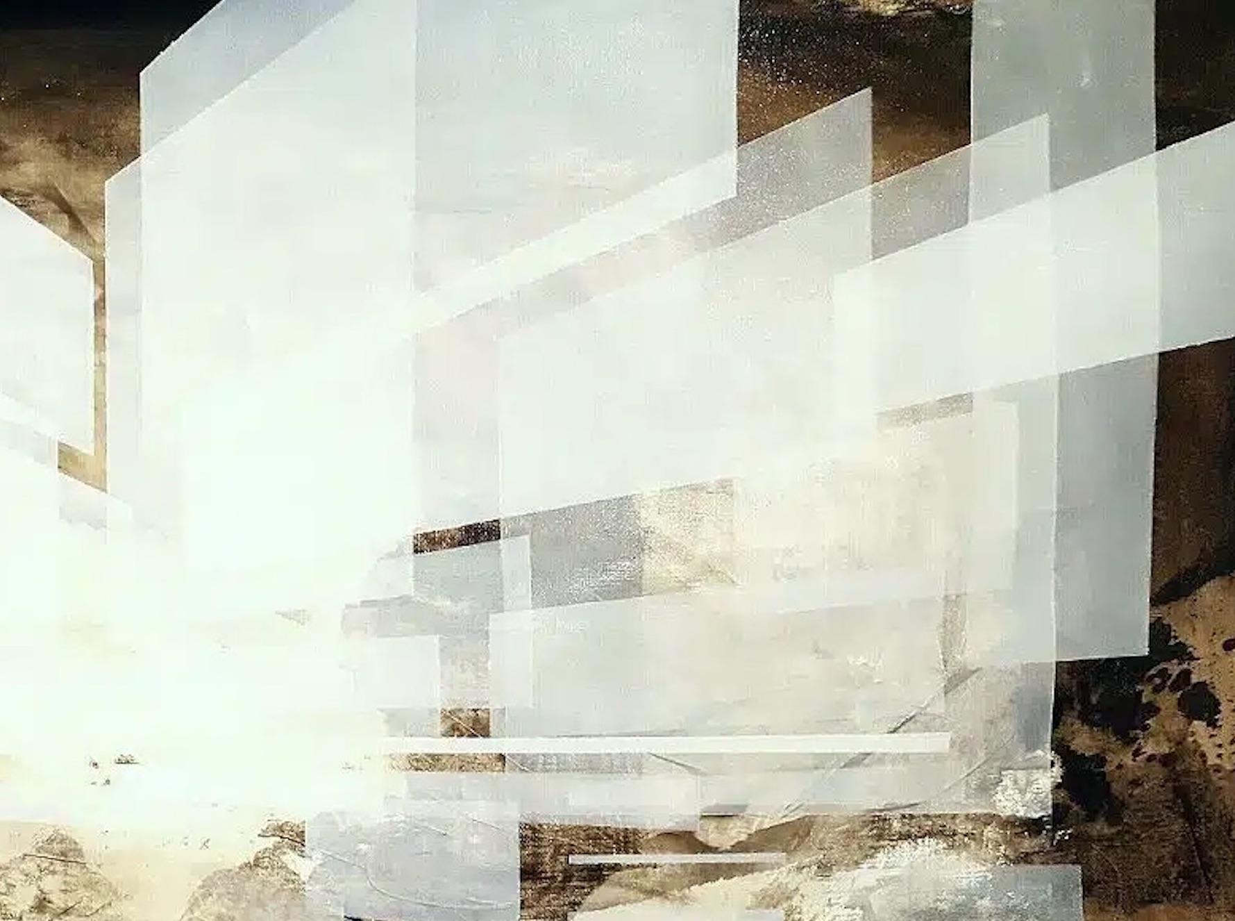 Der Brunnen I von Joachim van der Vlugt – Halbabstrakte Malerei, graue Farbe im Angebot 6