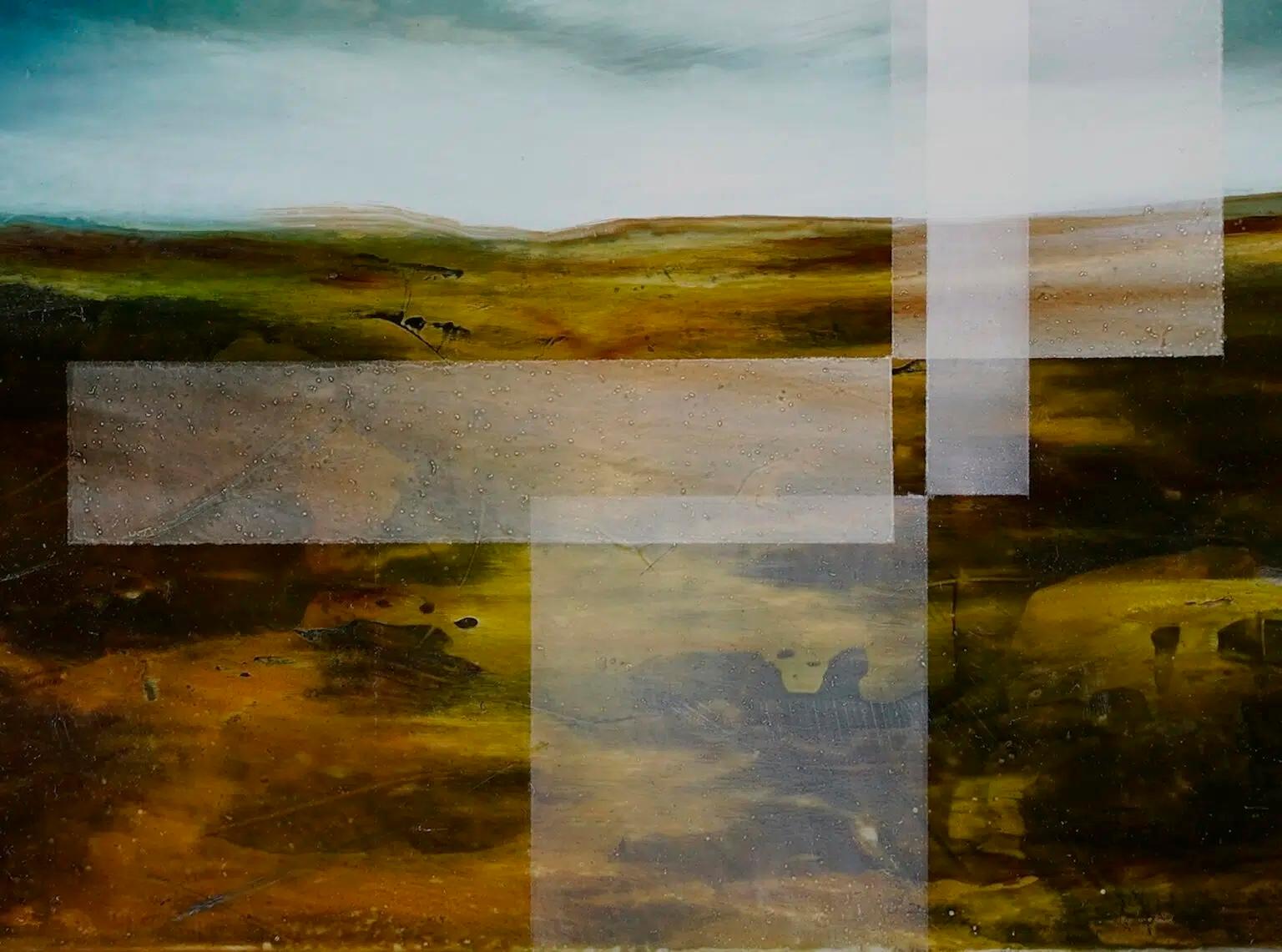 Die üppige Höhe I von Joachim van der Vlugt - Semi-abstrakte Malerei, Blautöne im Angebot 3