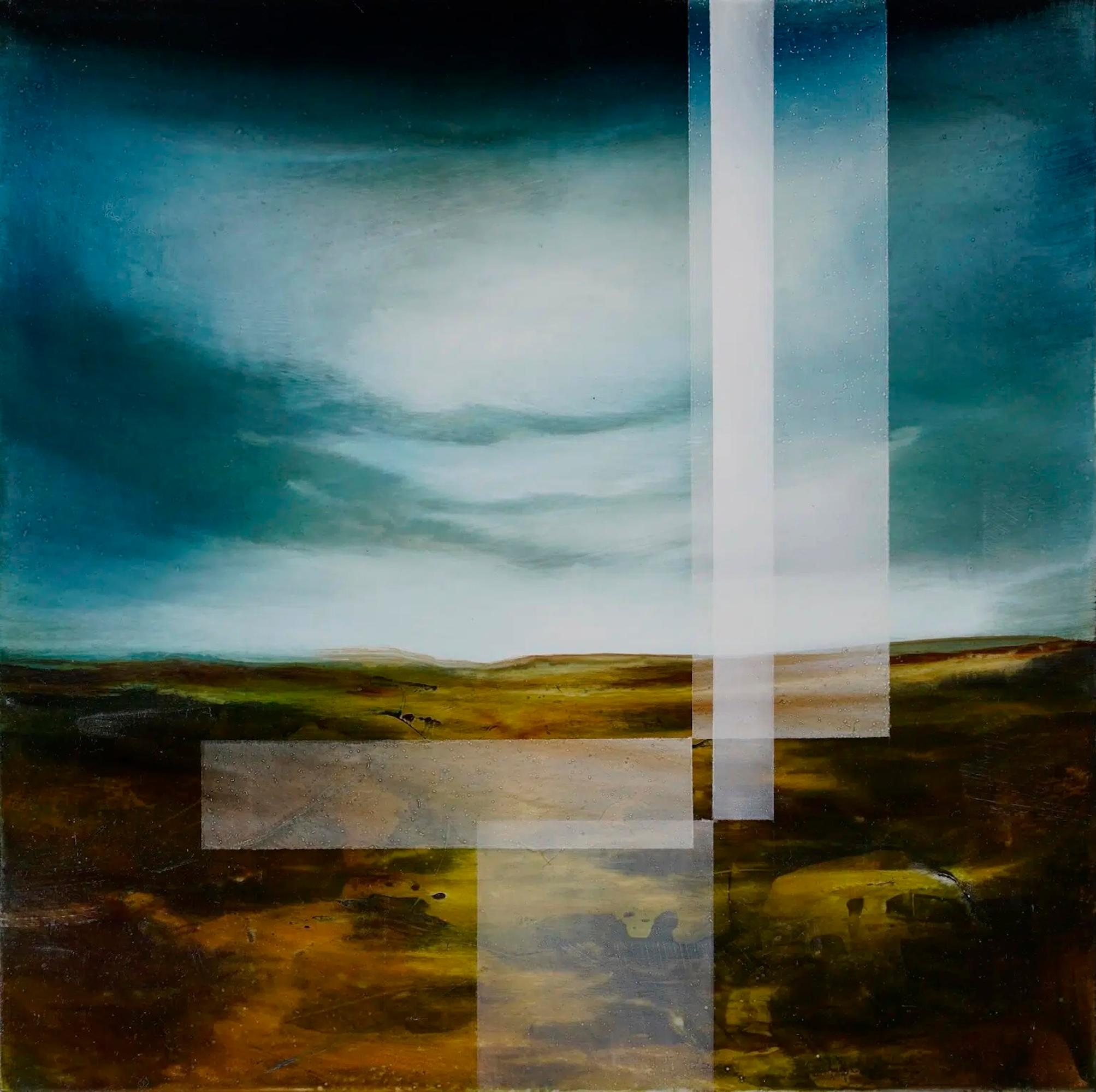 The lush height I by Joachim van der Vlugt - Semi-abstract painting, blue tones