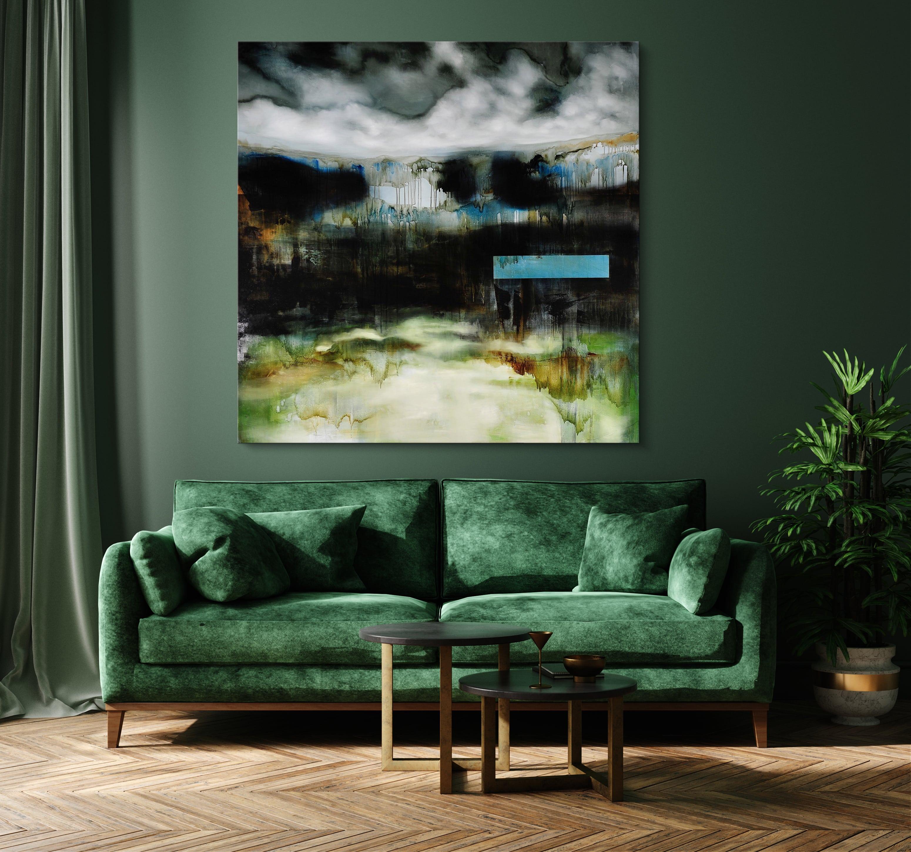 Unchartered I (2020), by contemporary artist Joachim van der Vlugt. Oil on canvas, 140 cm × 140 cm.
Challenging the boundaries between figuration and abstraction, the artist creates compositions that evoke natural landscapes under often cloudy