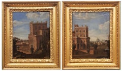 Antique Pair of Views of Villa Medici Vascello - Pair of Oil Paintings - 17th Century