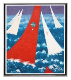 Titulado "Deportes náuticos" - Óleo sobre panel -Firmado y enmarcado - Año 1967