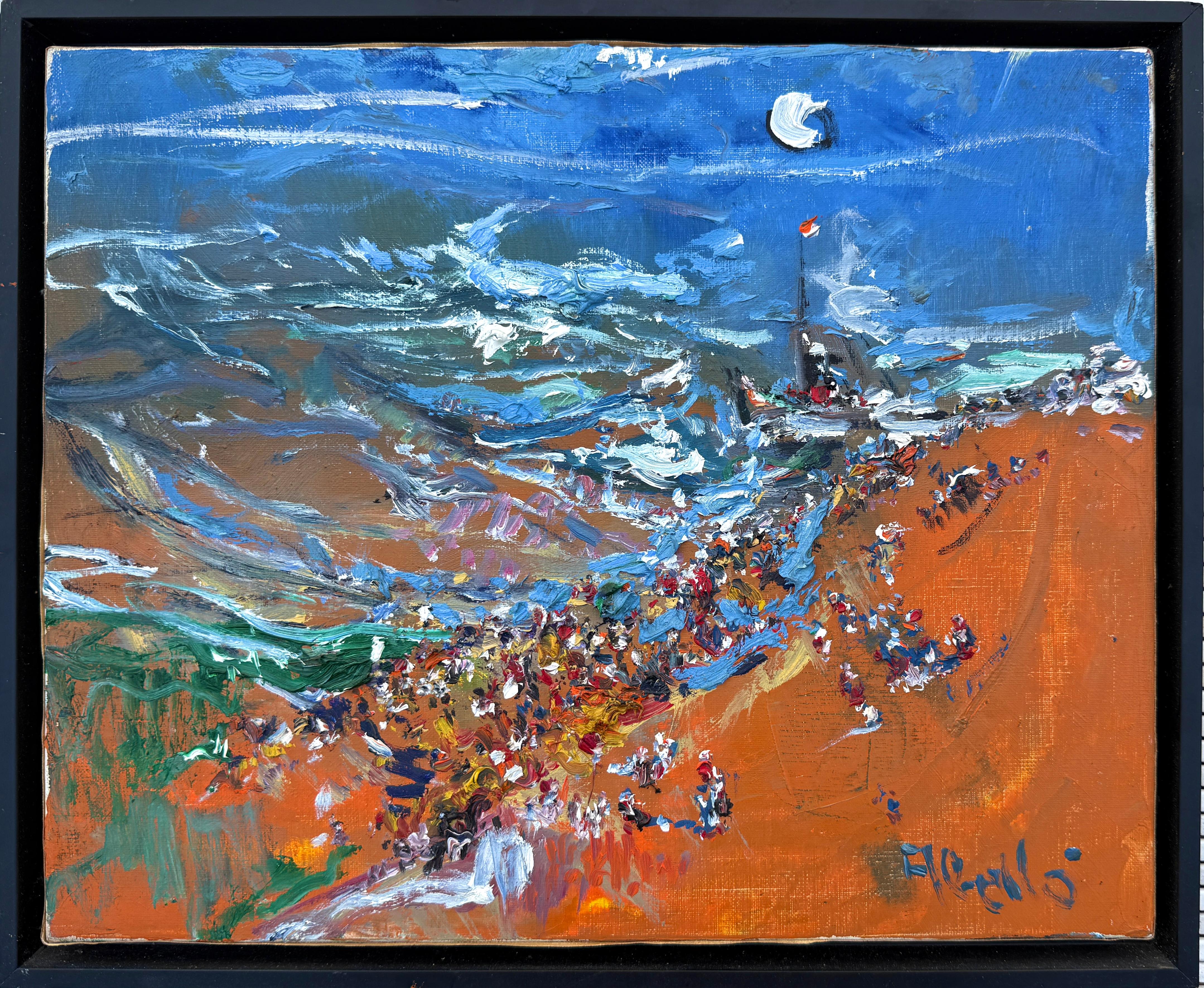 Playa de Sitges Barcelona España paisaje marino mediterráneo pintura al óleo sobre lienzo - Painting de Joan Abello Prat
