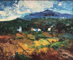 Vintage Spanish rural landscape original oil canvas painting