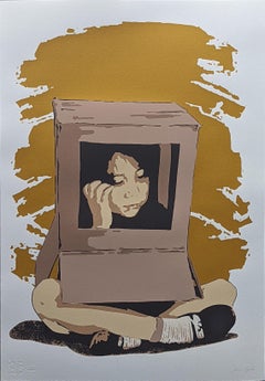 Capsa Somiadora (Gold), screen print limited edition by Joan Aguiló