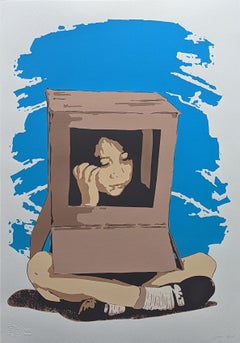 Capsa Somiadora (Blue), screen print limited edition by Joan Aguiló