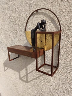 "A Room of One's Own" bronze table mural sculpture figurative girl reading book