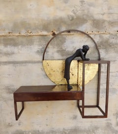 "A Room of One's Own" bronze table mural sculpture figurative girl reading book
